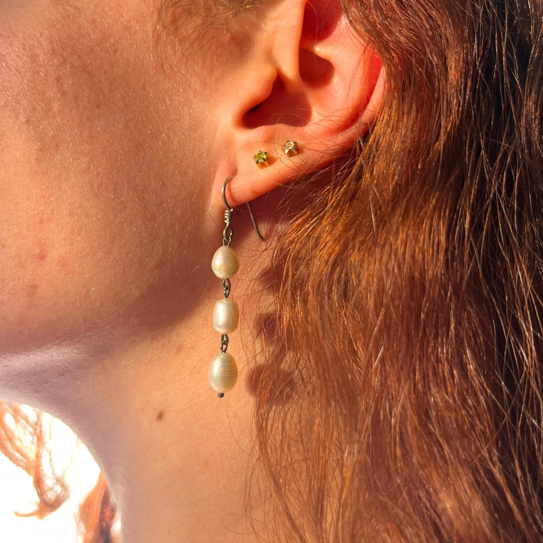 Boucles d’oreilles argent 925 avec 3 perles goutte d'eau
