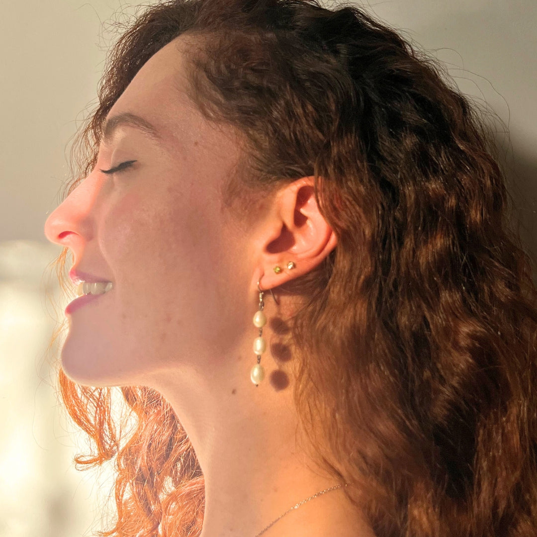 Boucles d’oreilles argent 925 avec 3 perles goutte d'eau