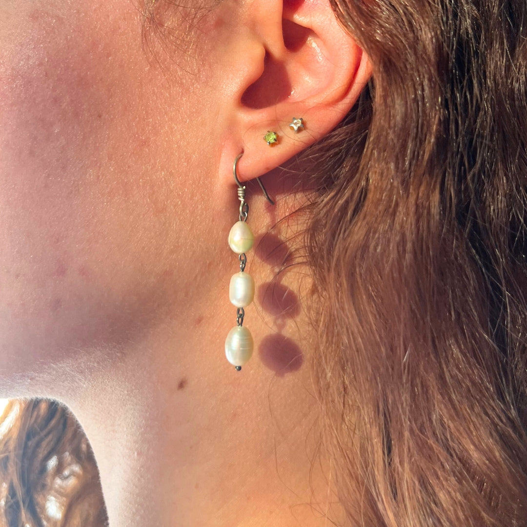 Boucles d’oreilles argent 925 avec 3 perles goutte d'eau