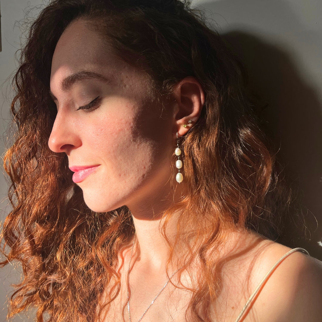 Boucles d’oreilles argent 925 avec 3 perles goutte d'eau