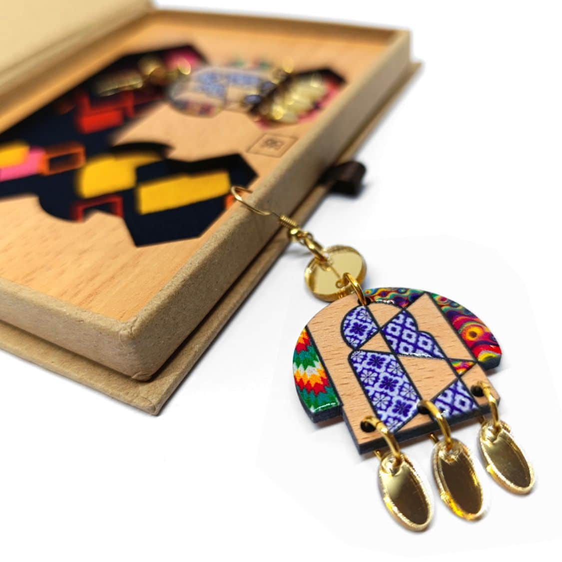 Bab Bhar Berber Earrings in Wood, Resin and Brass