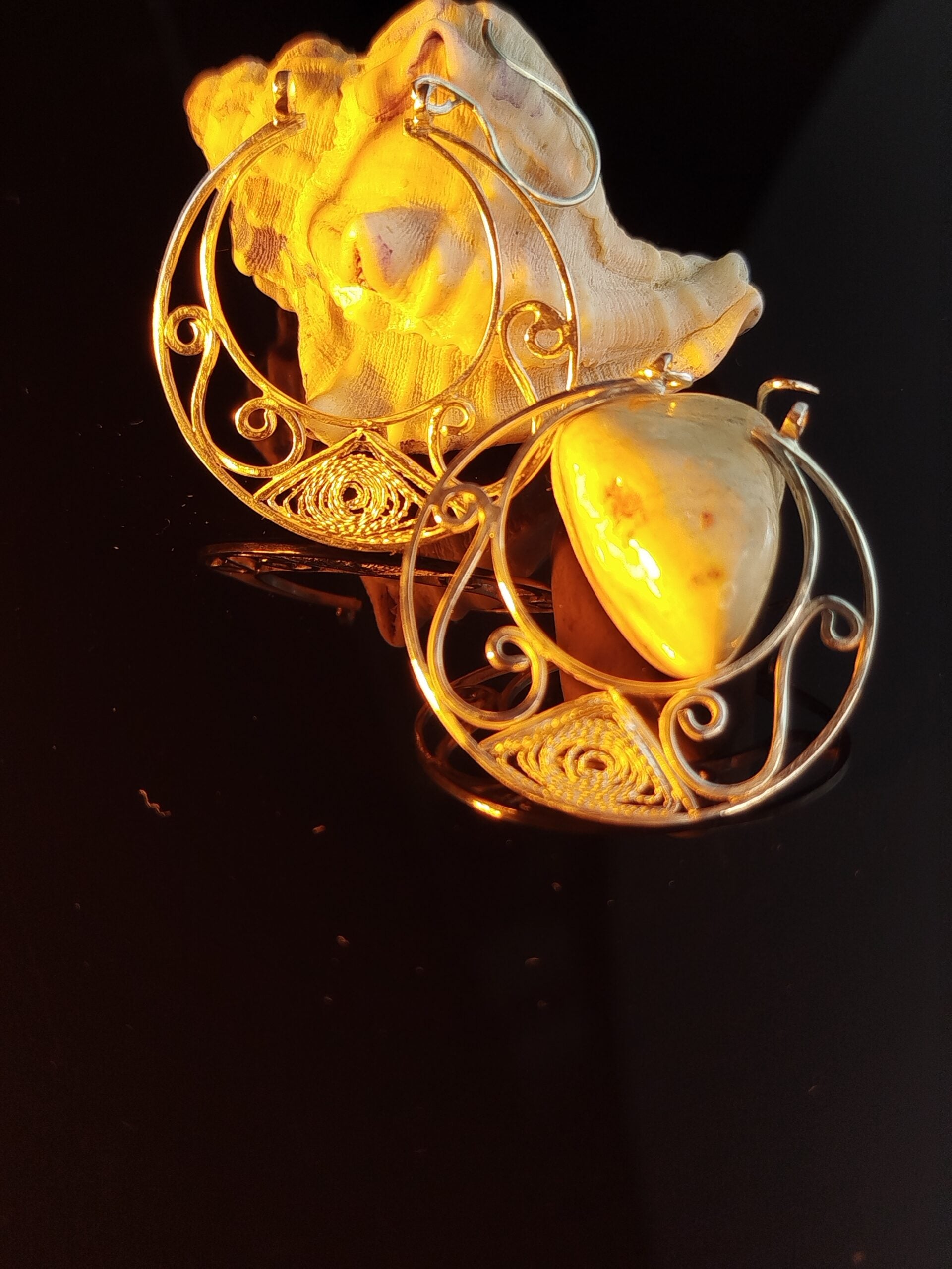 Boucles d'oreilles Lune Argent Filigrane