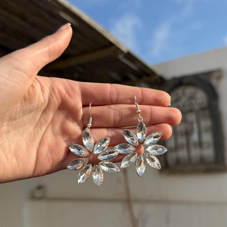 Boucles d'oreilles scintillantes avec design floral en strass