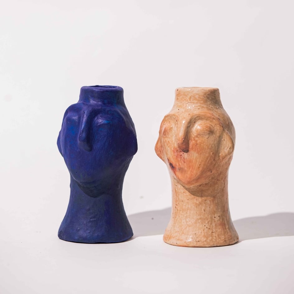 Ceramic sculpted head candle holders