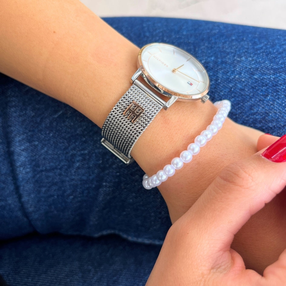 Bracelet Perles Blanches Unisexe Fait Main