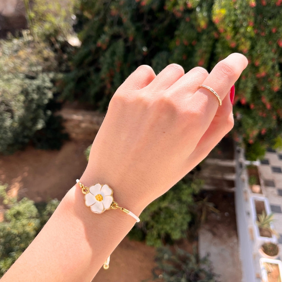Bracelet Fleur Blanche et Doré