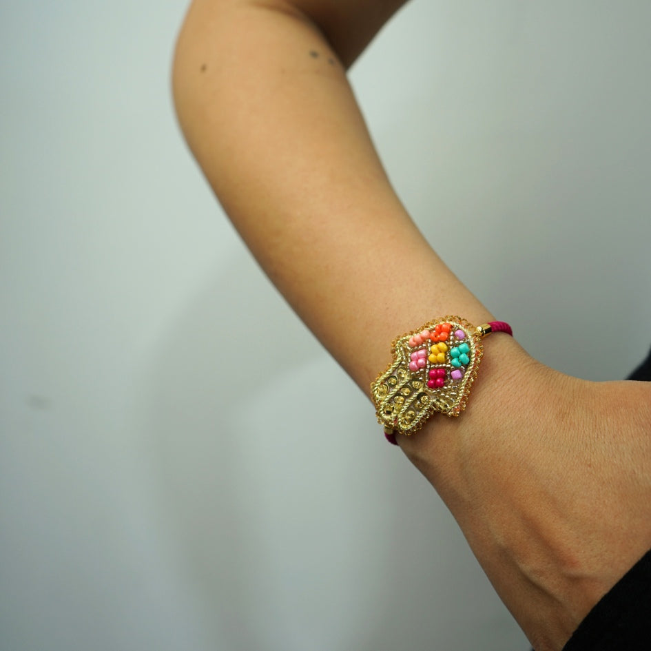 Bracelet Khamsa brodé multicolore