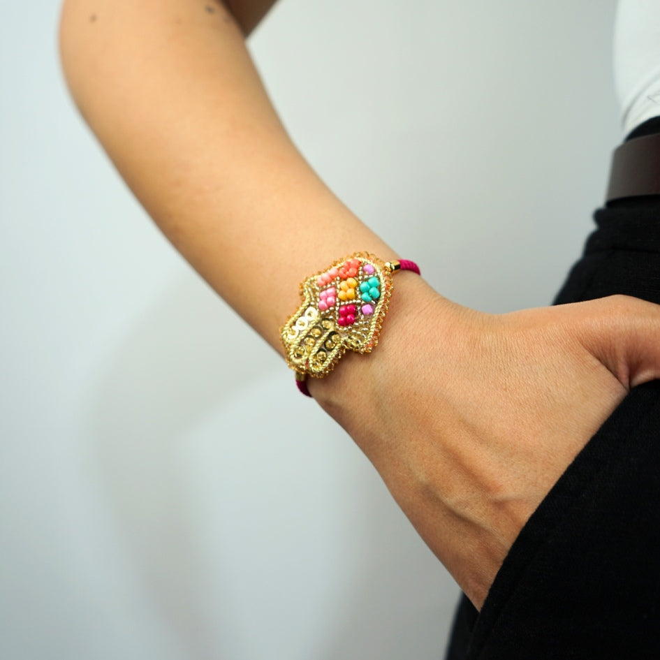 Bracelet Khamsa brodé multicolore
