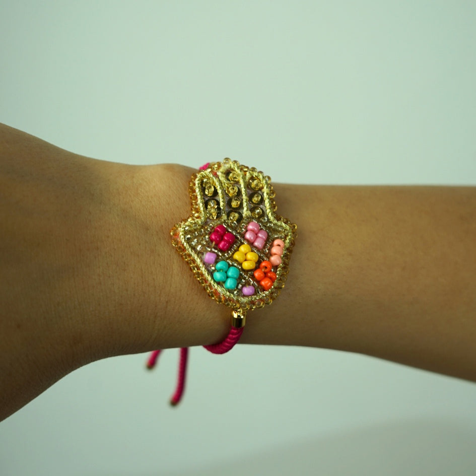 Bracelet Khamsa brodé multicolore
