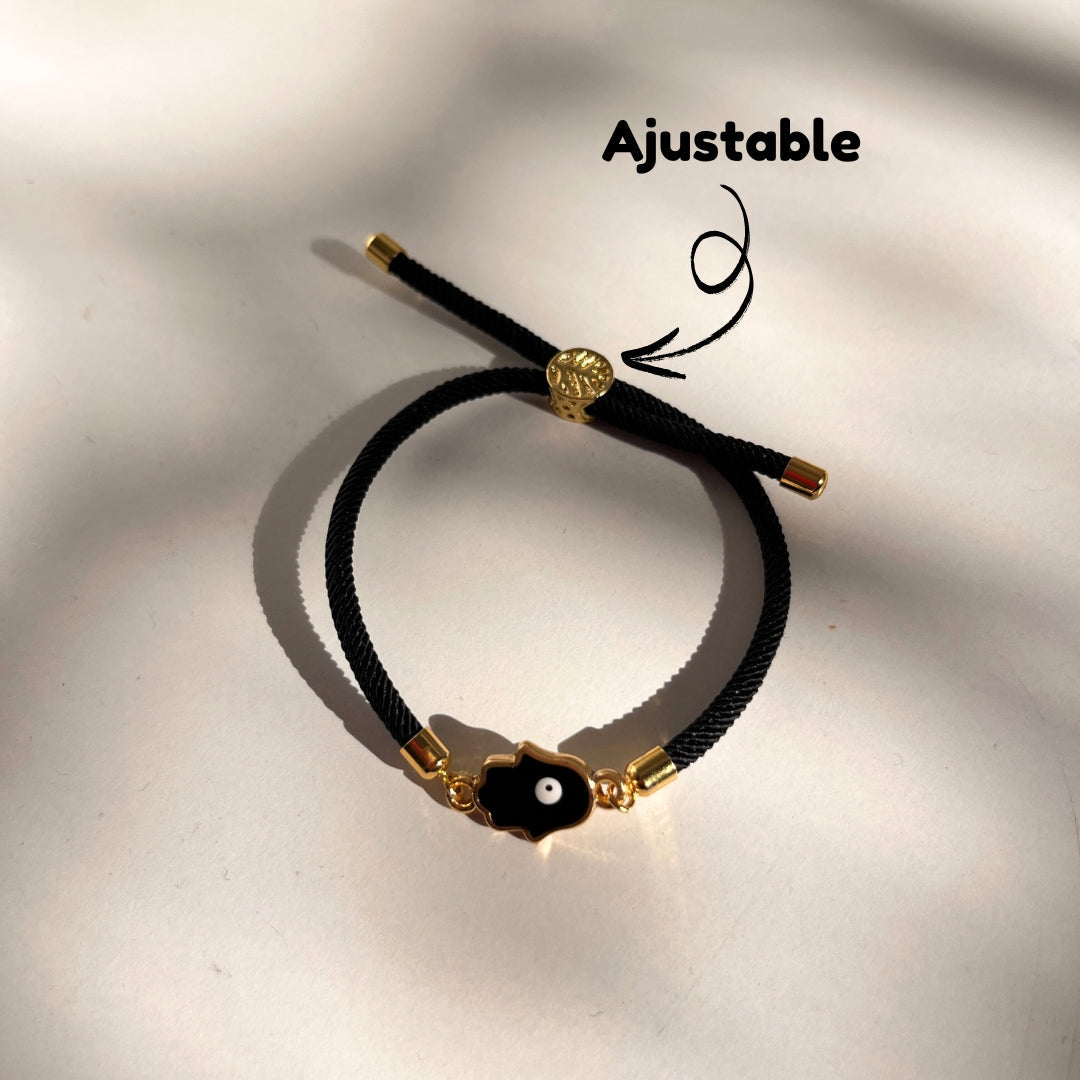 Bracelet Khomsa noir ajustable – Protection et élégance