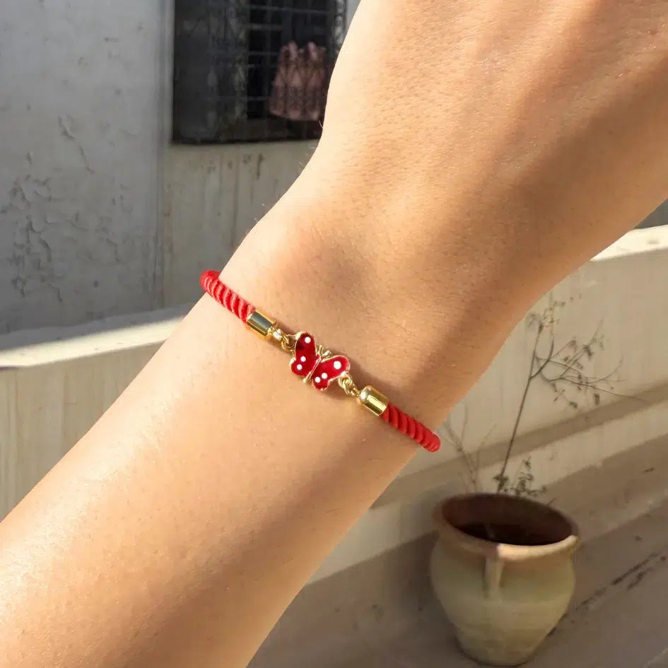 Bracelet Papillon Rouge Fait Main Cordon Ajustable