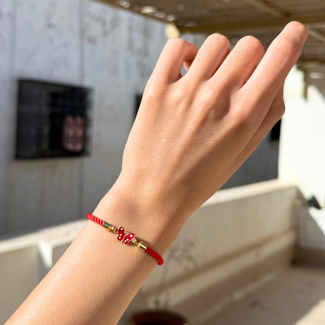 Bracelet Papillon Rouge Fait Main Cordon Ajustable