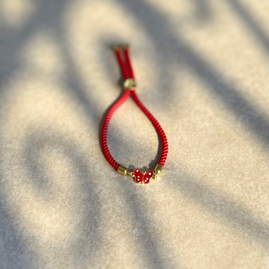 Bracelet Papillon Rouge Fait Main Cordon Ajustable