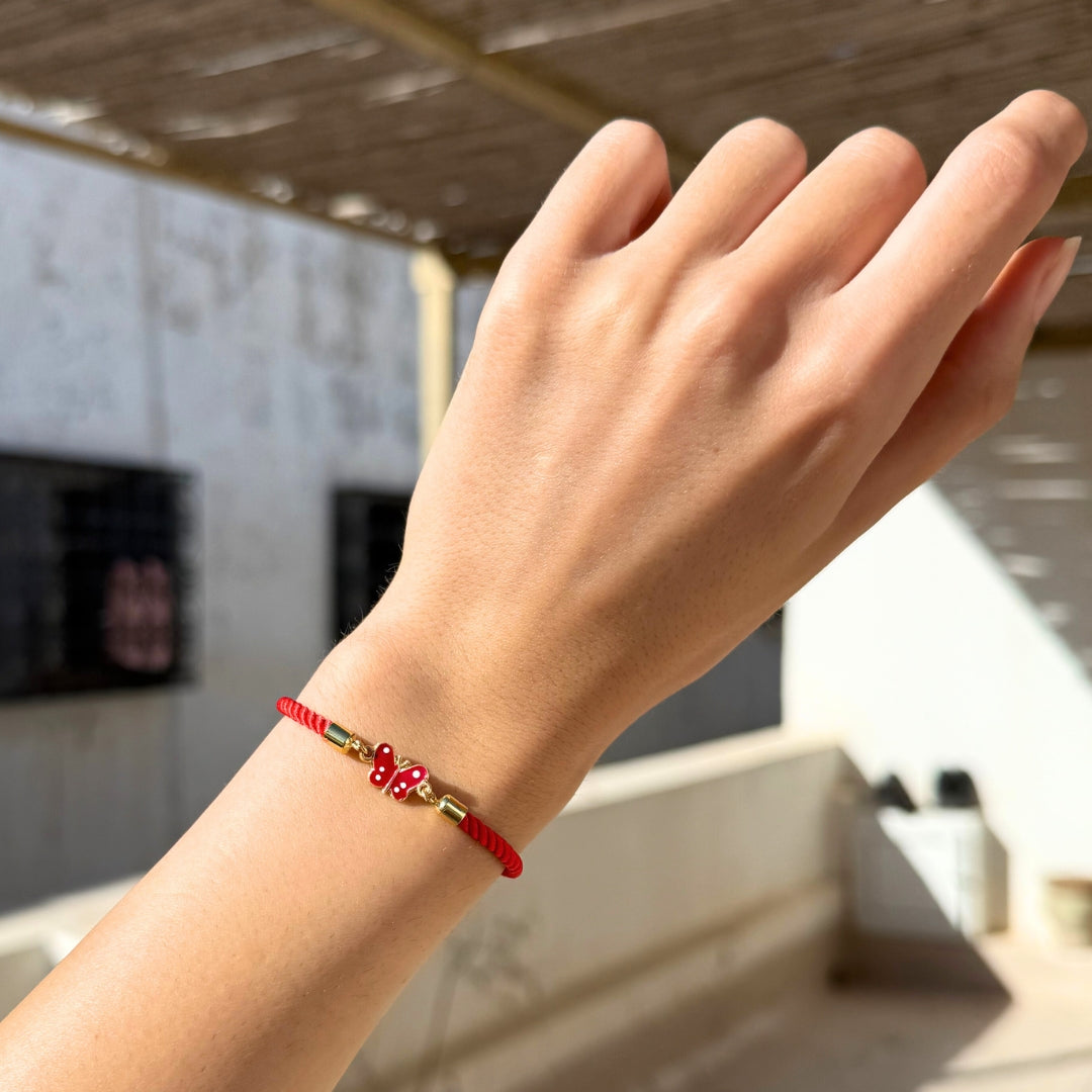 Bracelet Papillon Rouge Fait Main Cordon Ajustable