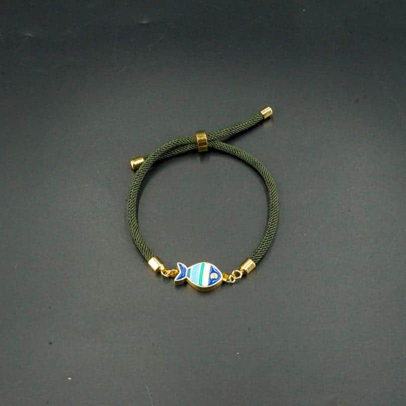 Bracelet Poisson bleu fait main en coudre vert
