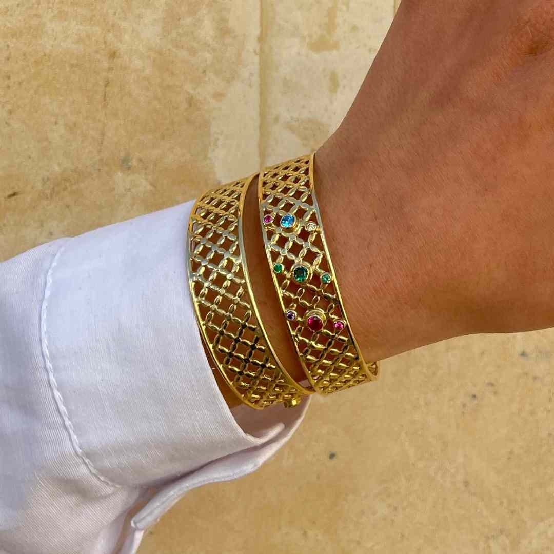 Bracelet en Argent plaqué Doré avec zircon.