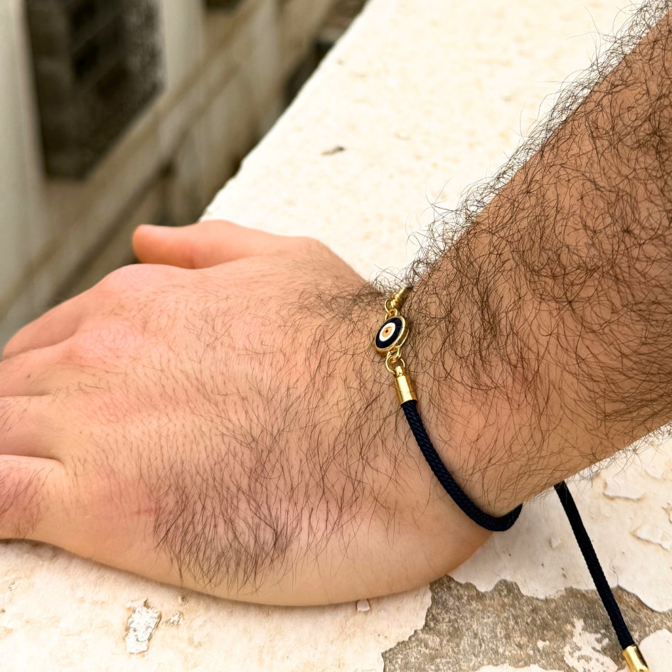 Bracelet artisanal avec motif œil en Cordon Bleu Marine