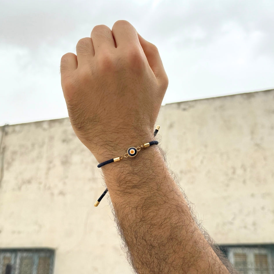 Bracelet artisanal avec motif œil en Cordon Bleu Marine