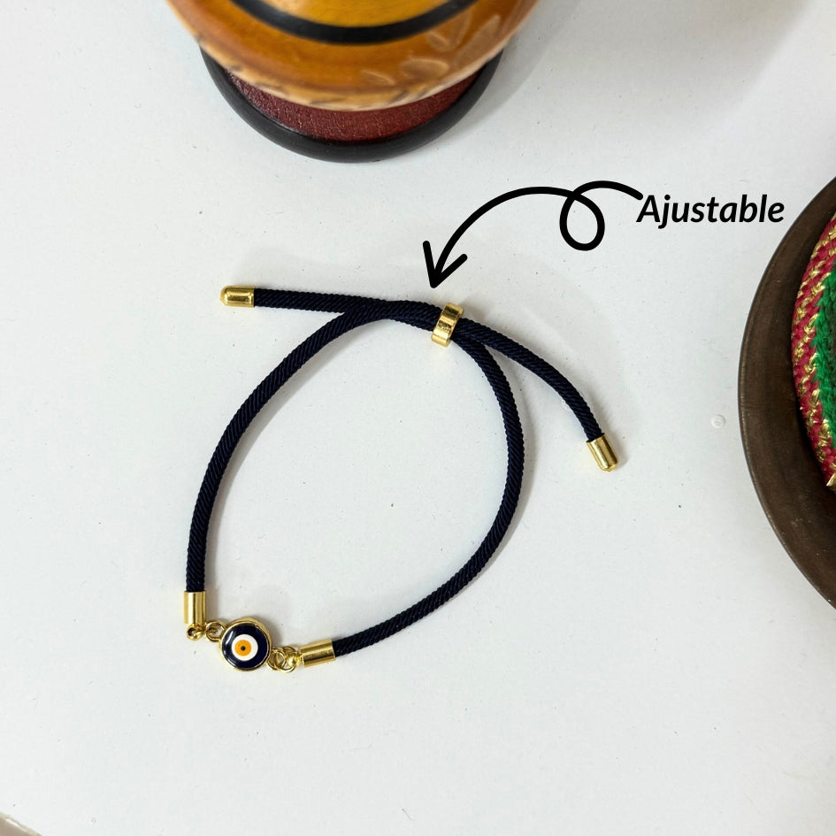 Bracelet artisanal avec motif œil en Cordon Bleu Marine