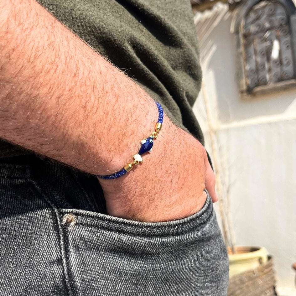 Bracelet unisexe avec poisson bleu