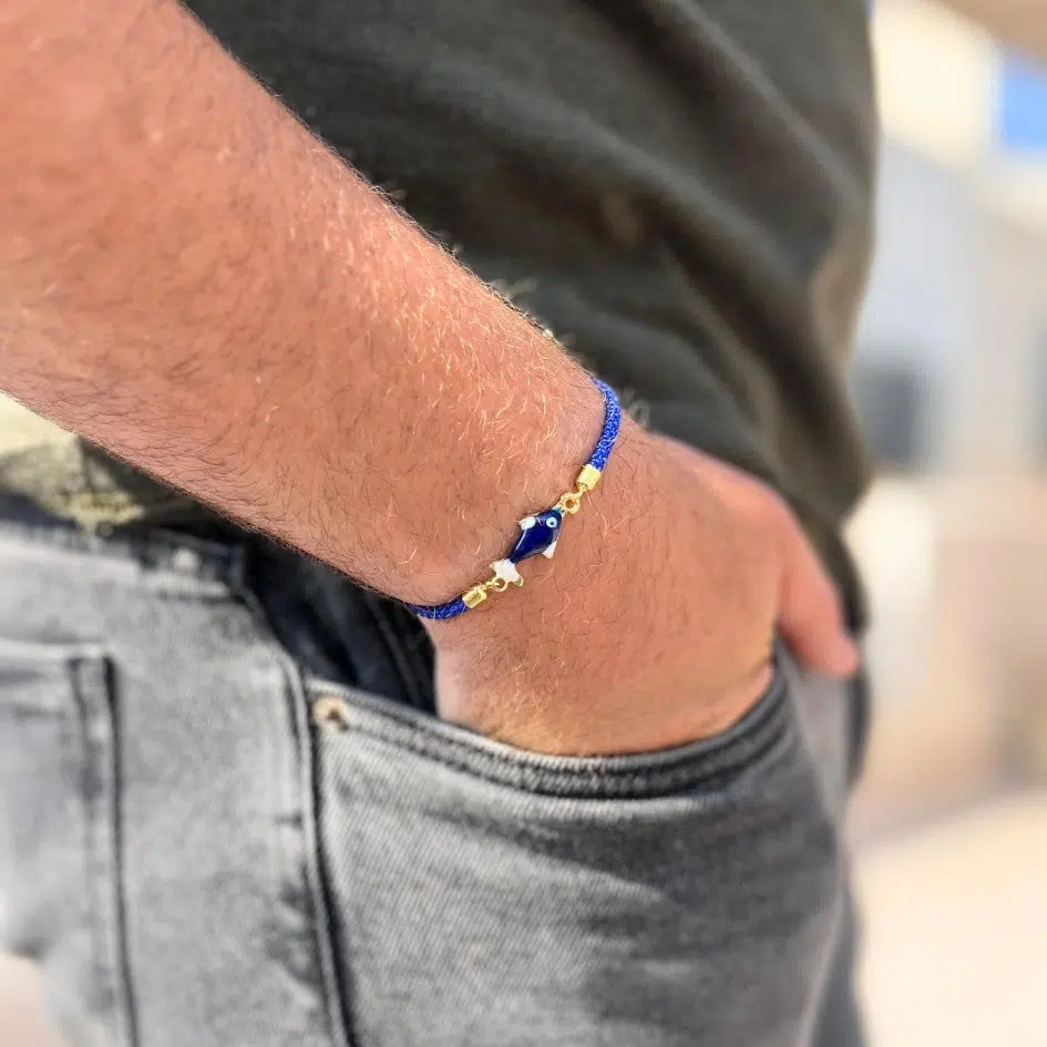 Bracelet unisexe avec poisson bleu