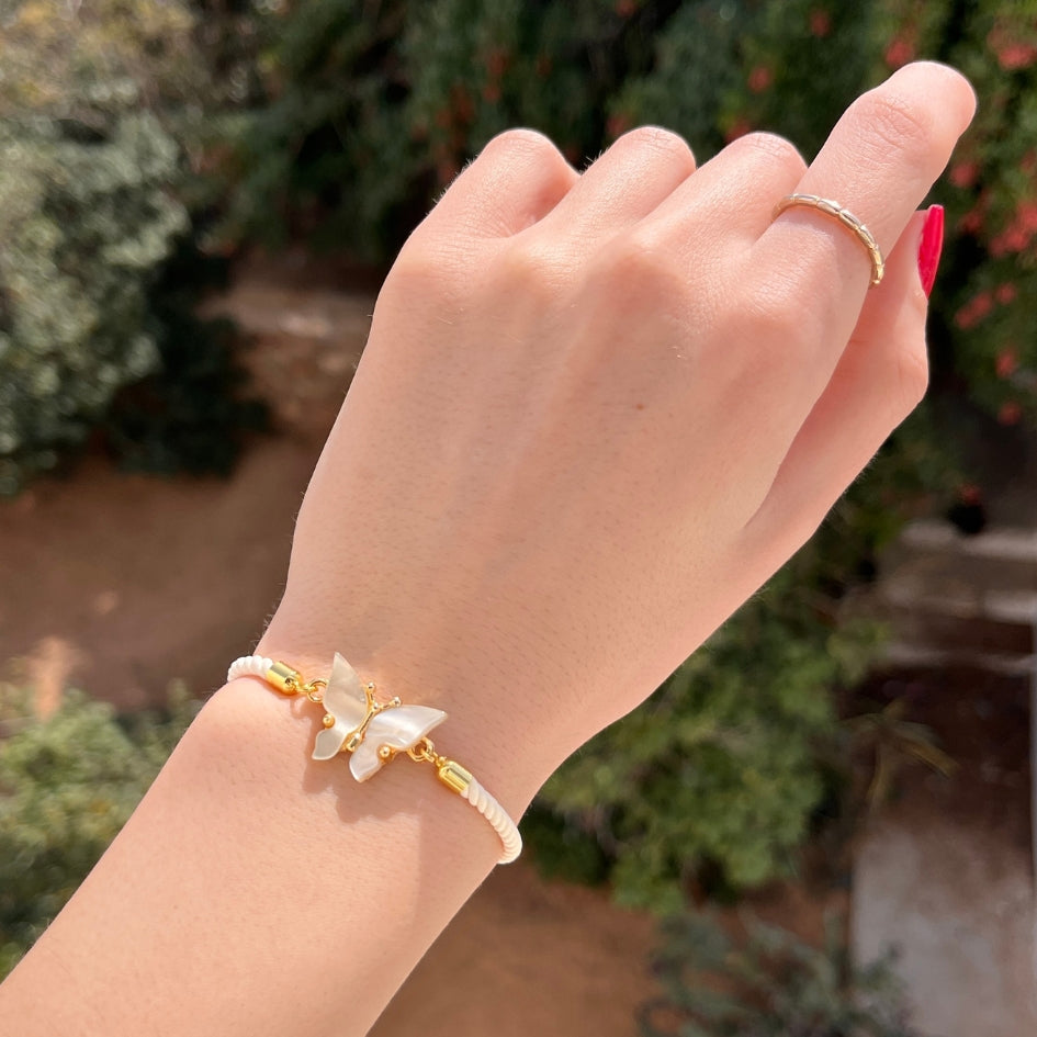 Bracelet papillon blanc et doré
