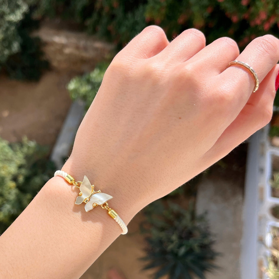 Bracelet papillon blanc et doré