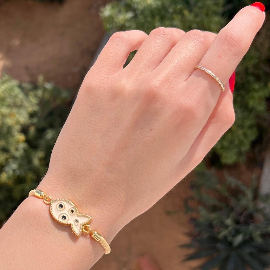 Bracelet Poisson Doré avec Œil Protecteur Ajustable – Élégance et Protection
