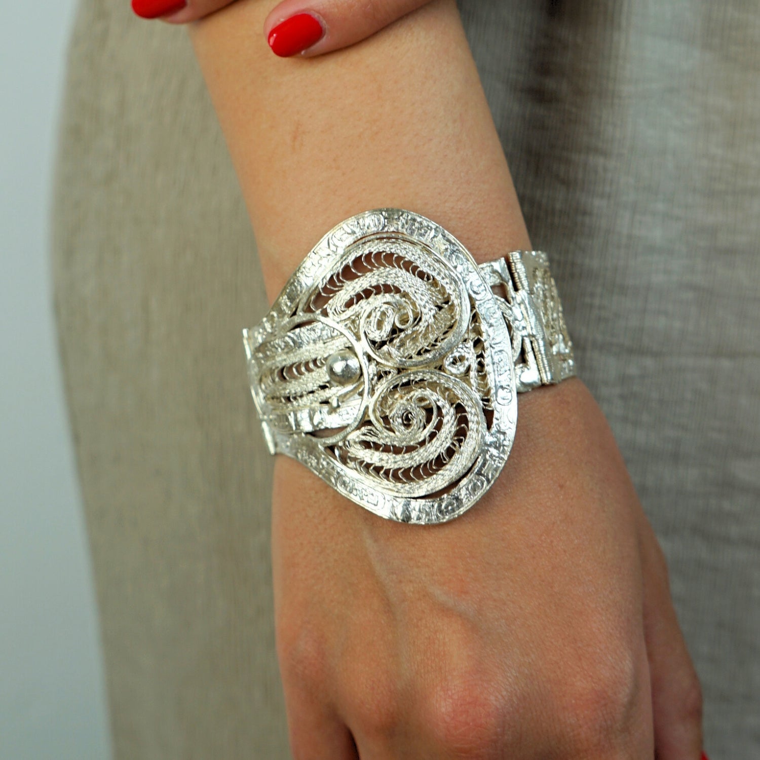 Bracelet filigrane en cuivre doré trempé argent