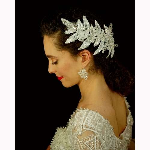 Bridal brooch, Swarovski model with guipure