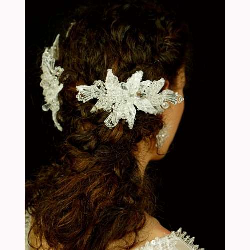 Bridal brooch, Swarovski model + guipure