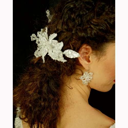 Bridal brooch, Swarovski model + guipure