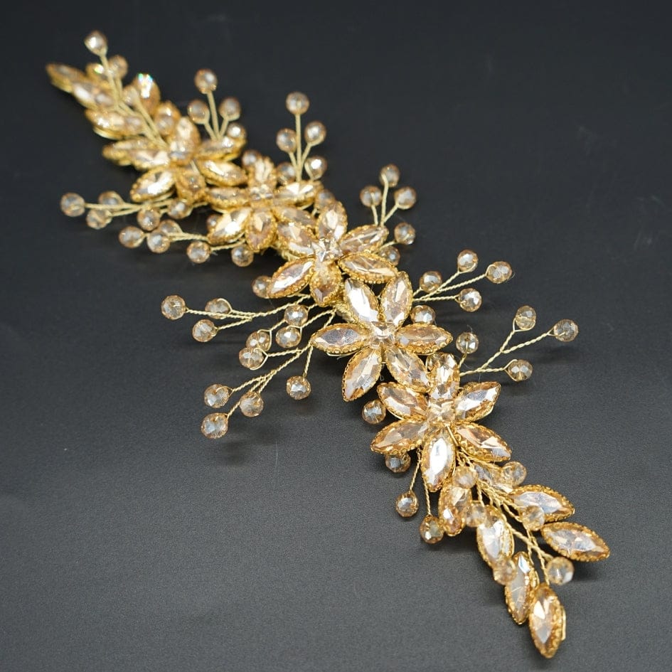 Broche à cheveux fleurs doré en cristaux