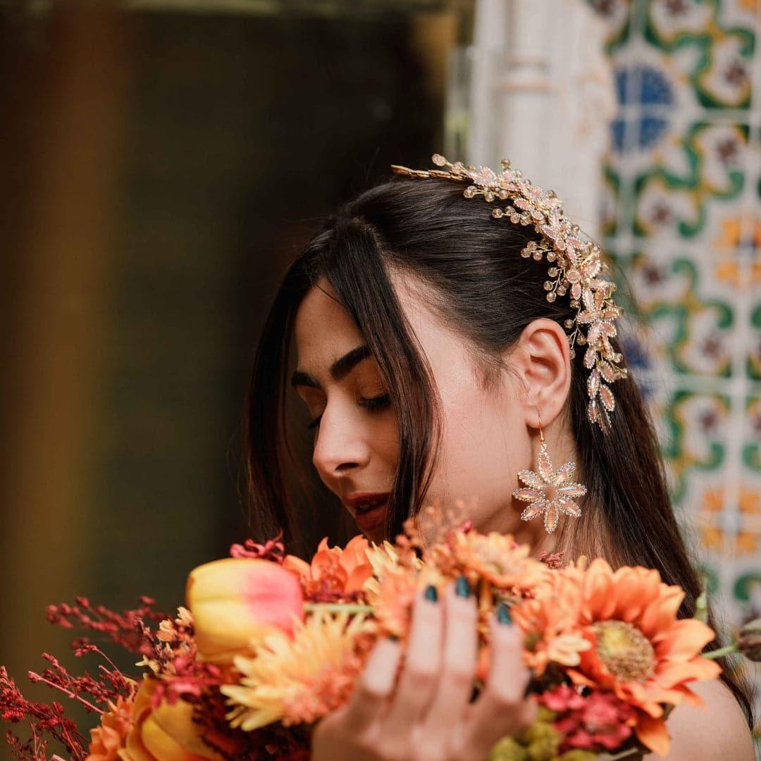 Boucles d’oreilles mariage rose poudré