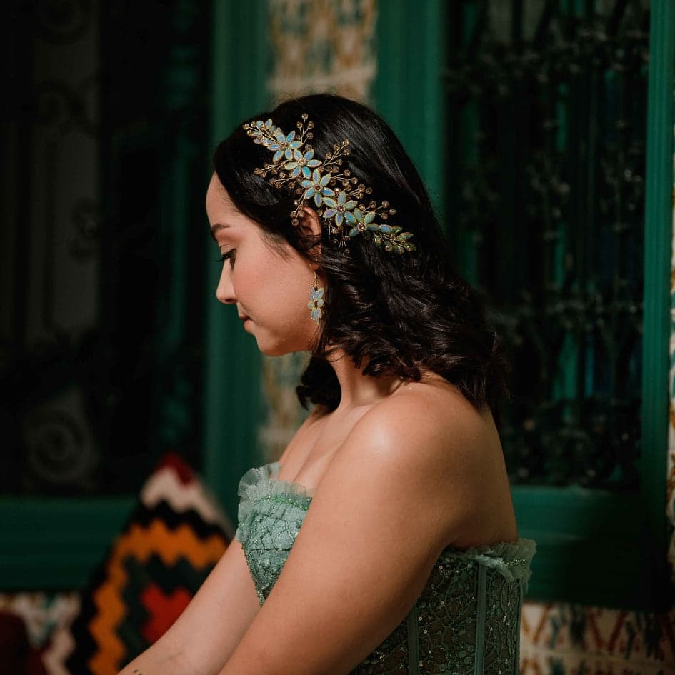 Broche de cheveux pour mariage cristal bleu