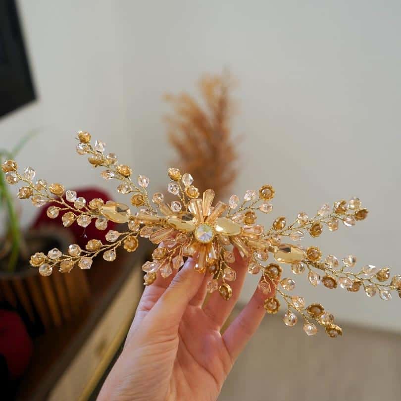 Broche couleur dorée, Accessoires pour cheveux de vigne de haute qualité, casque de mariée pour votre mariage, accessoires de cheveux de vigne pour mariée, bandeau cristal, strass