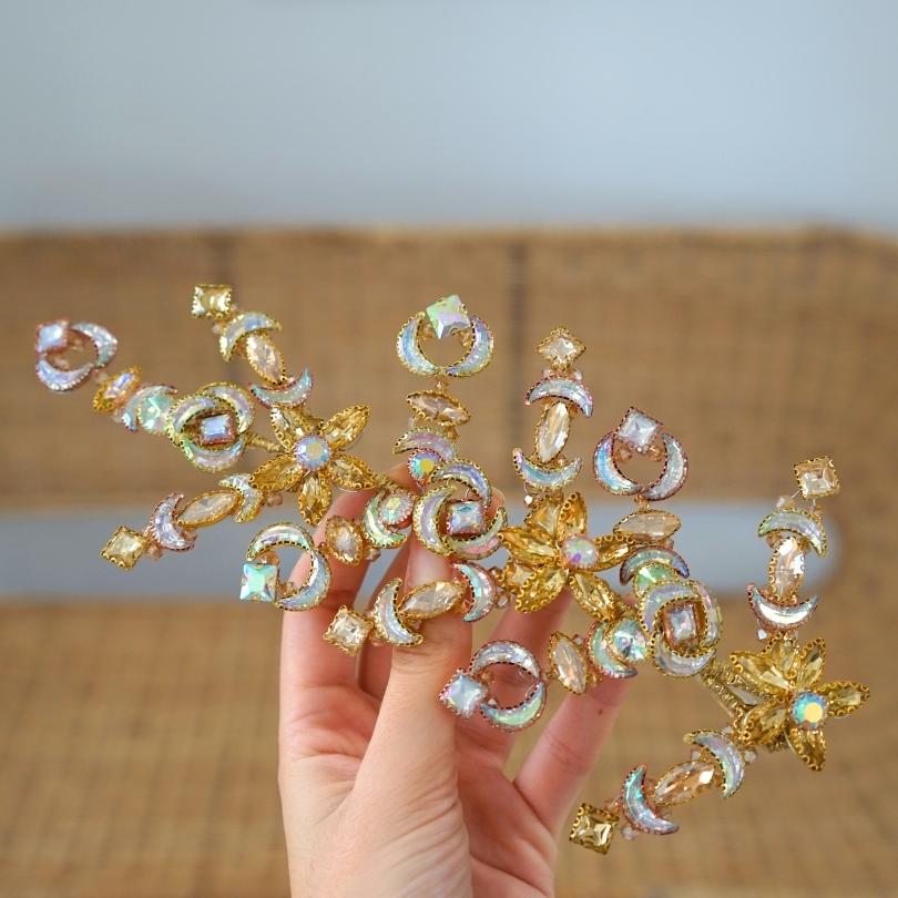 Gold Pearl and Crystal Wedding Brooch Bridal Hair Vine, Wedding Hair Piece, Crystal Hair Halo, Silver Bridal Hair Vine, Bridal Hair Pin, Hair Accessory