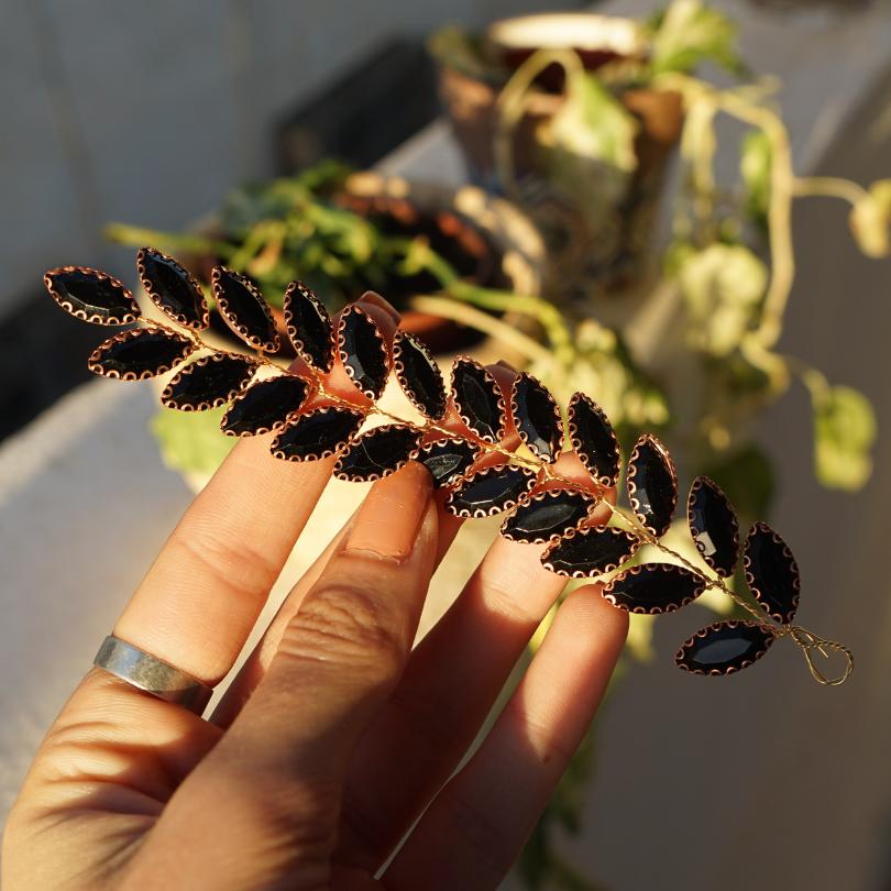 Black crystal brooch, black wedding hair vine, black hair jewelry, for bridesmaid, handmade jewelry