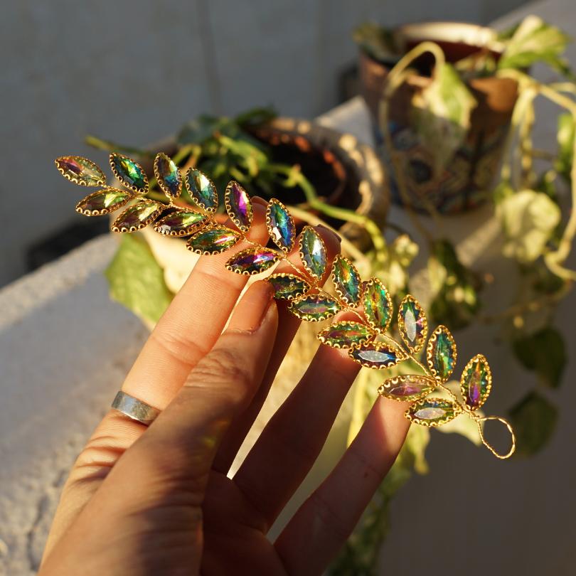 Green crystal brooch, Green wedding hair vine, Green hair jewelry, For bridesmaid, Handmade jewelry