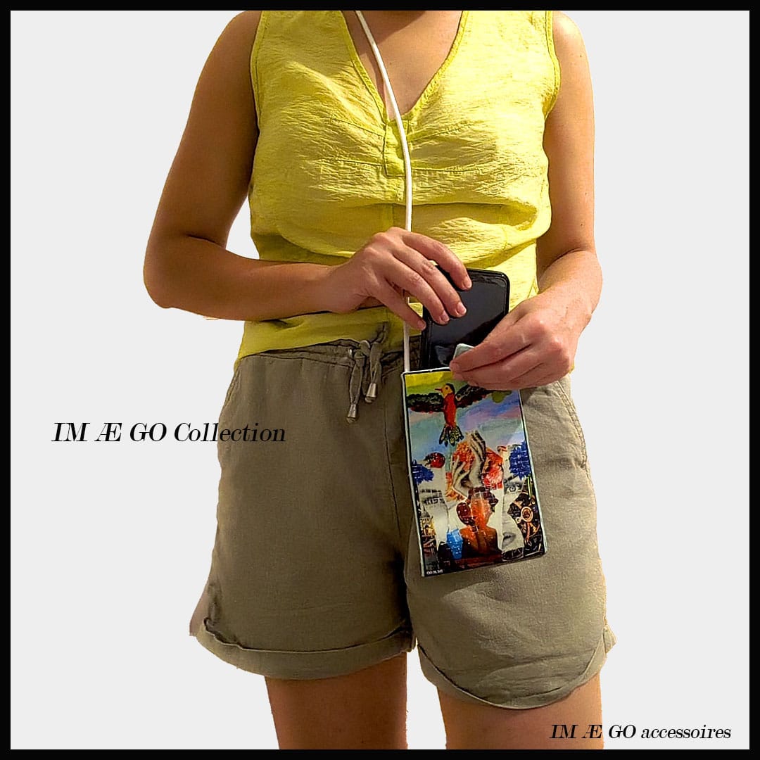 Pochette pour smartphone faite à la main – Collection limitée, œuvre d'art tunisienne "L'histoire du monde"