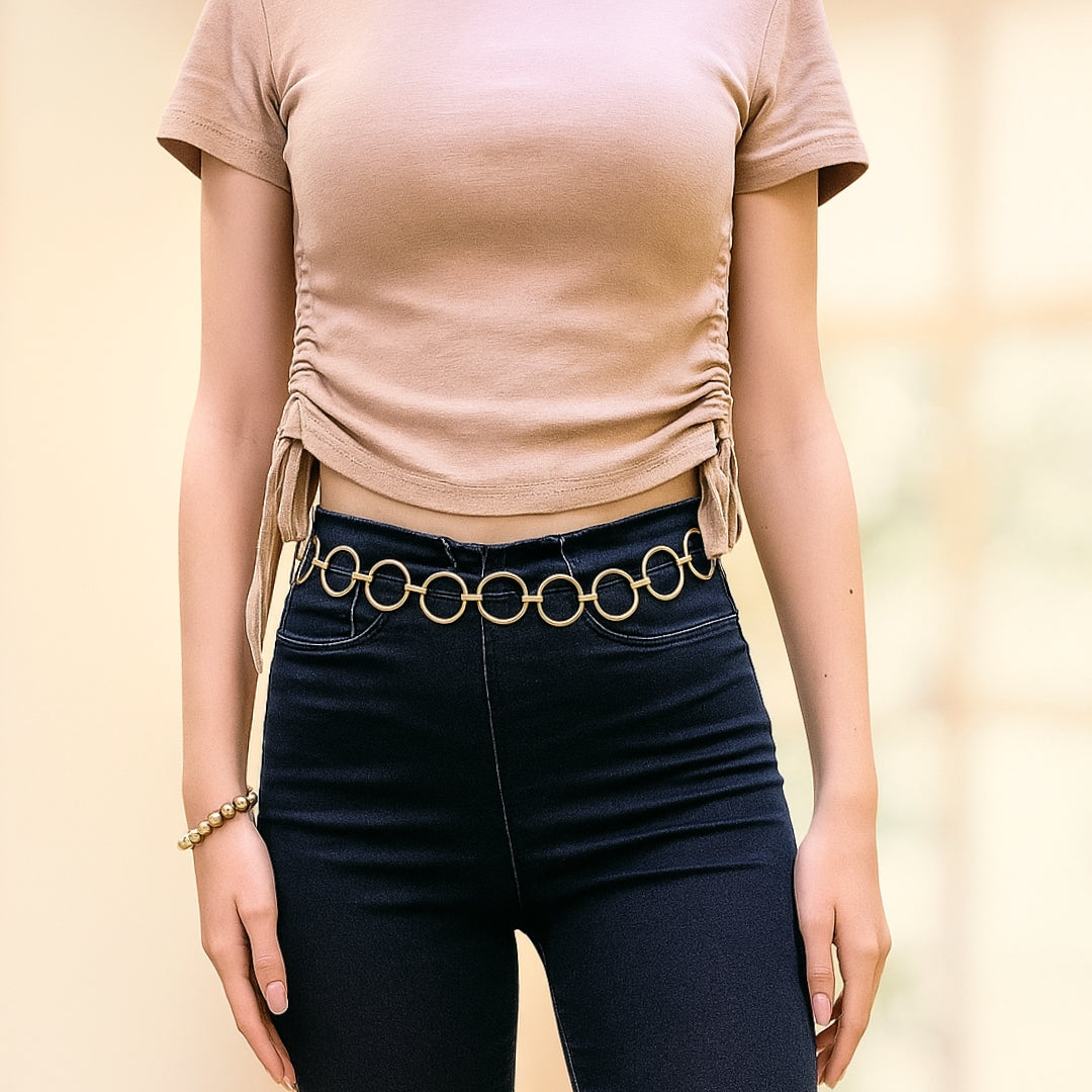 Ceinture dorée à anneaux en acier inoxydable