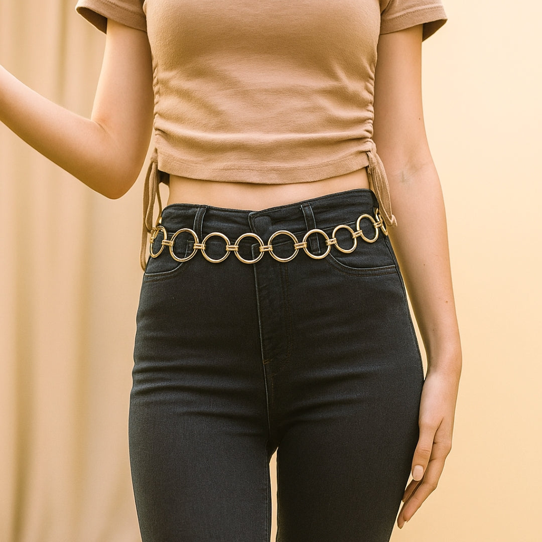 Ceinture dorée à anneaux en acier inoxydable