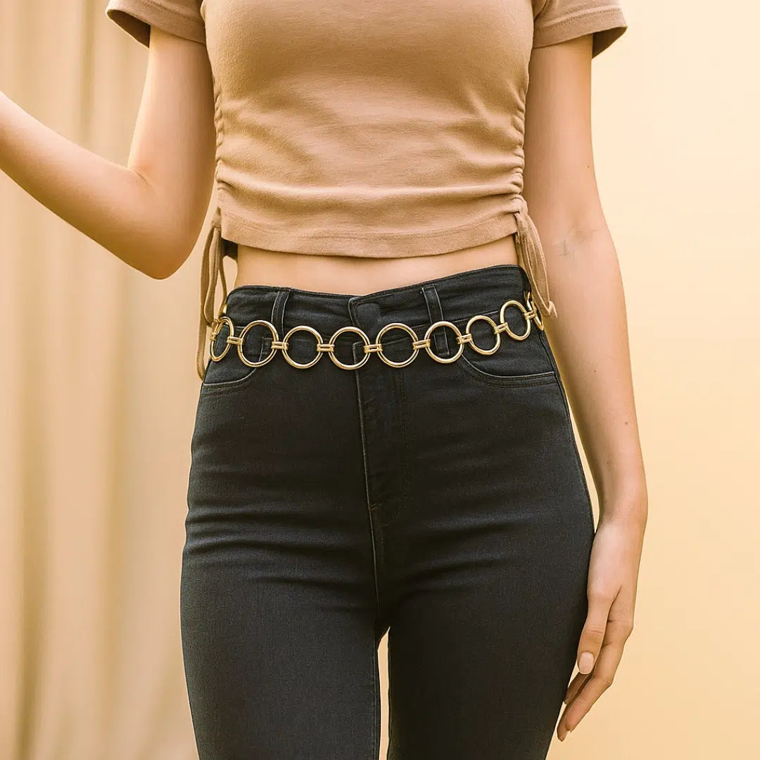 Ceinture dorée à anneaux en acier inoxydable