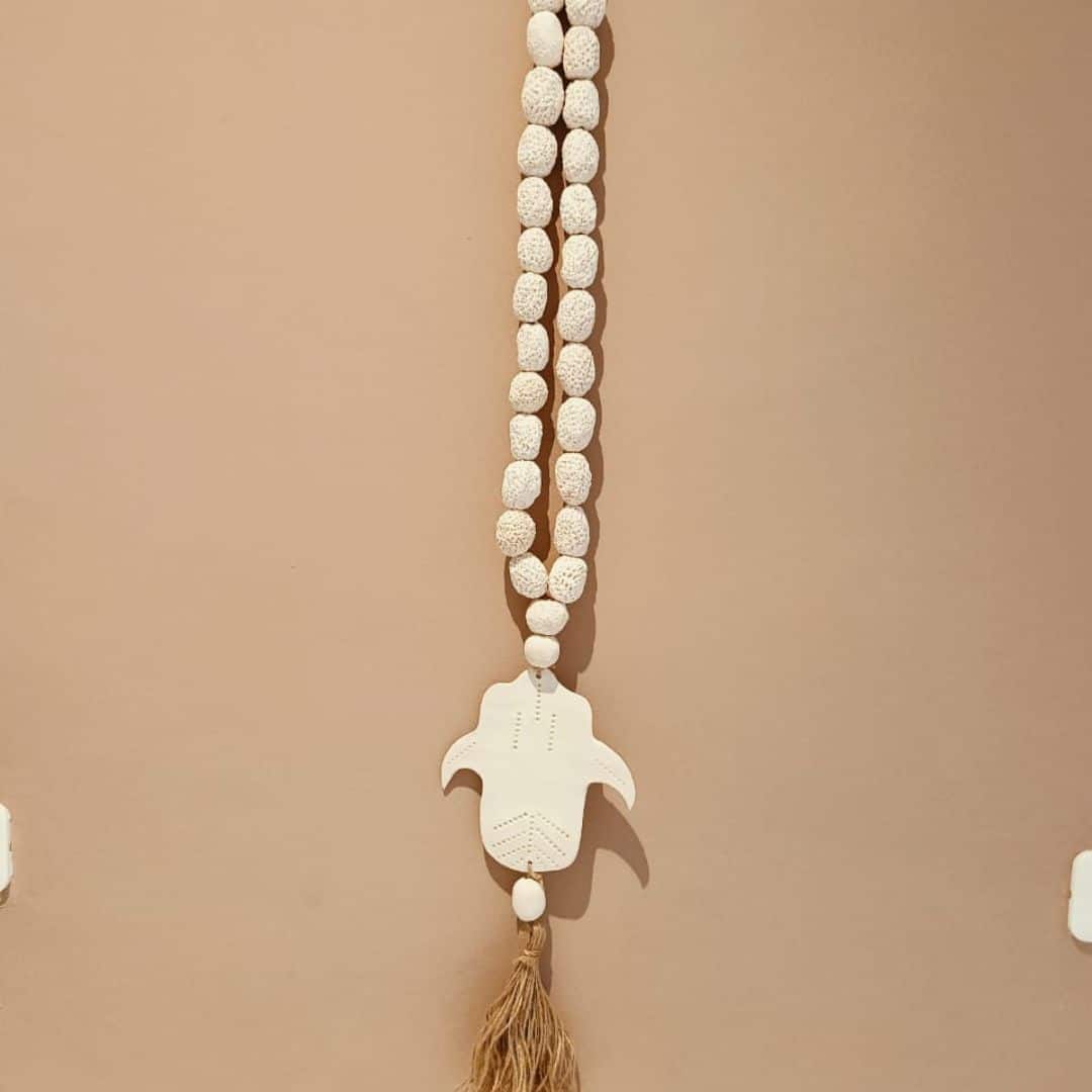 Ceramic rosary with jute tassel (95 cm)