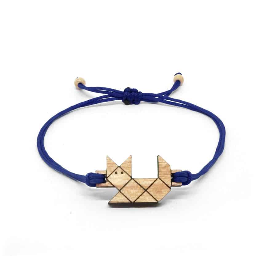 Origami Cat Bracelet – Solid Wood Pendant