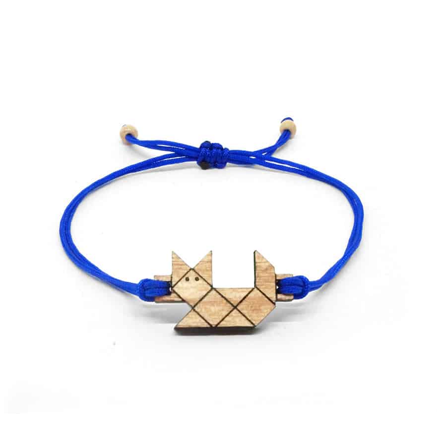 Origami Cat Bracelet – Solid Wood Pendant