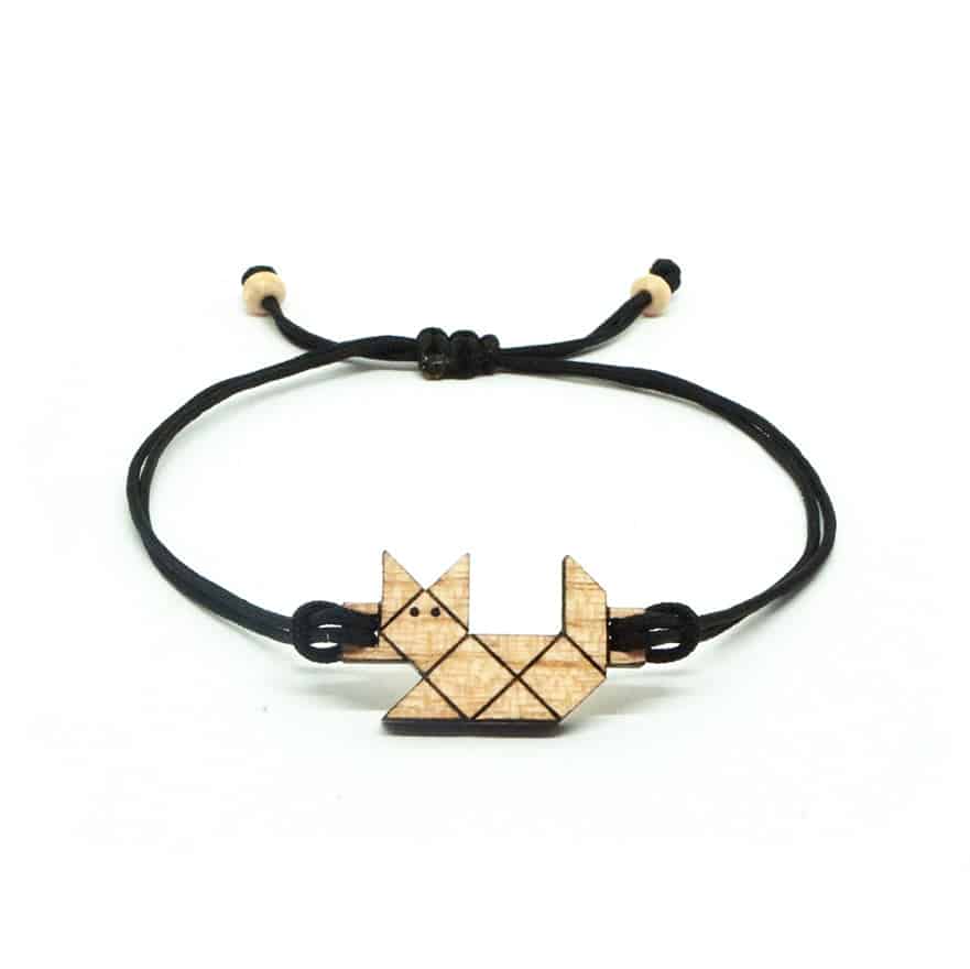 Origami Cat Bracelet – Solid Wood Pendant