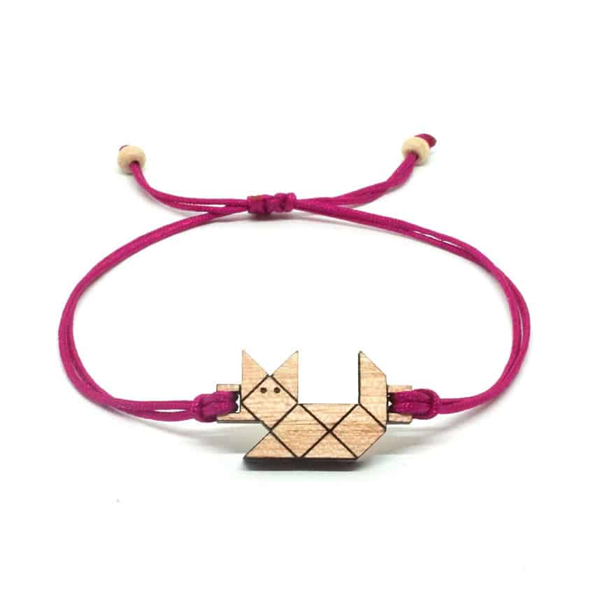 Origami Cat Bracelet – Solid Wood Pendant
