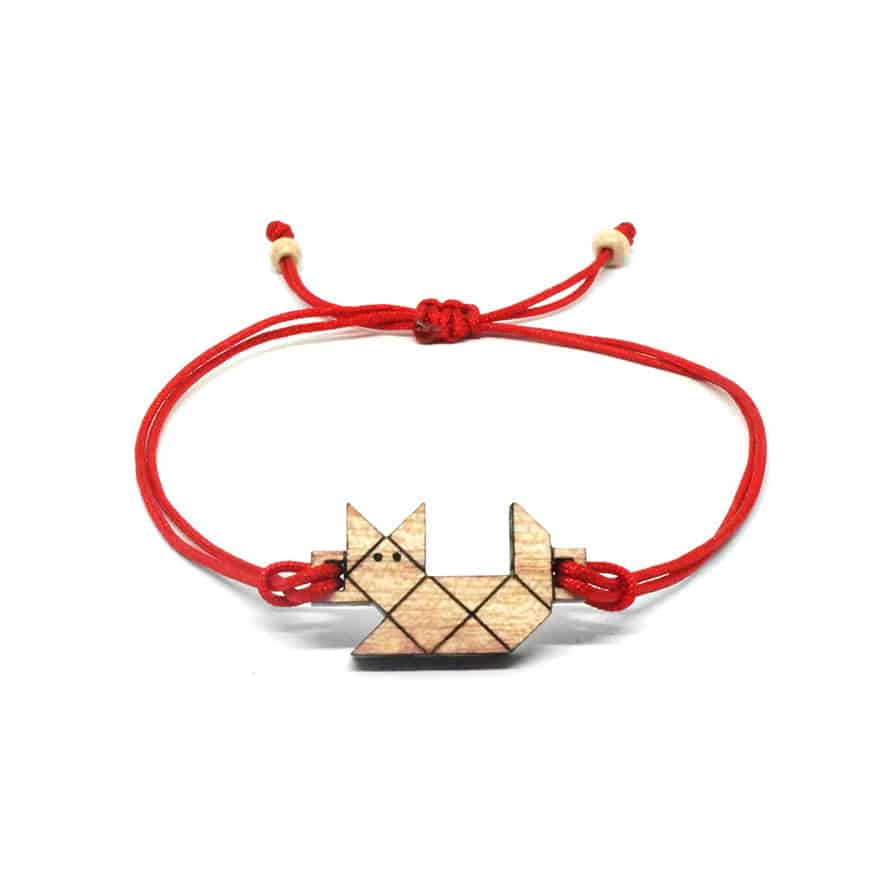 Origami Cat Bracelet – Solid Wood Pendant