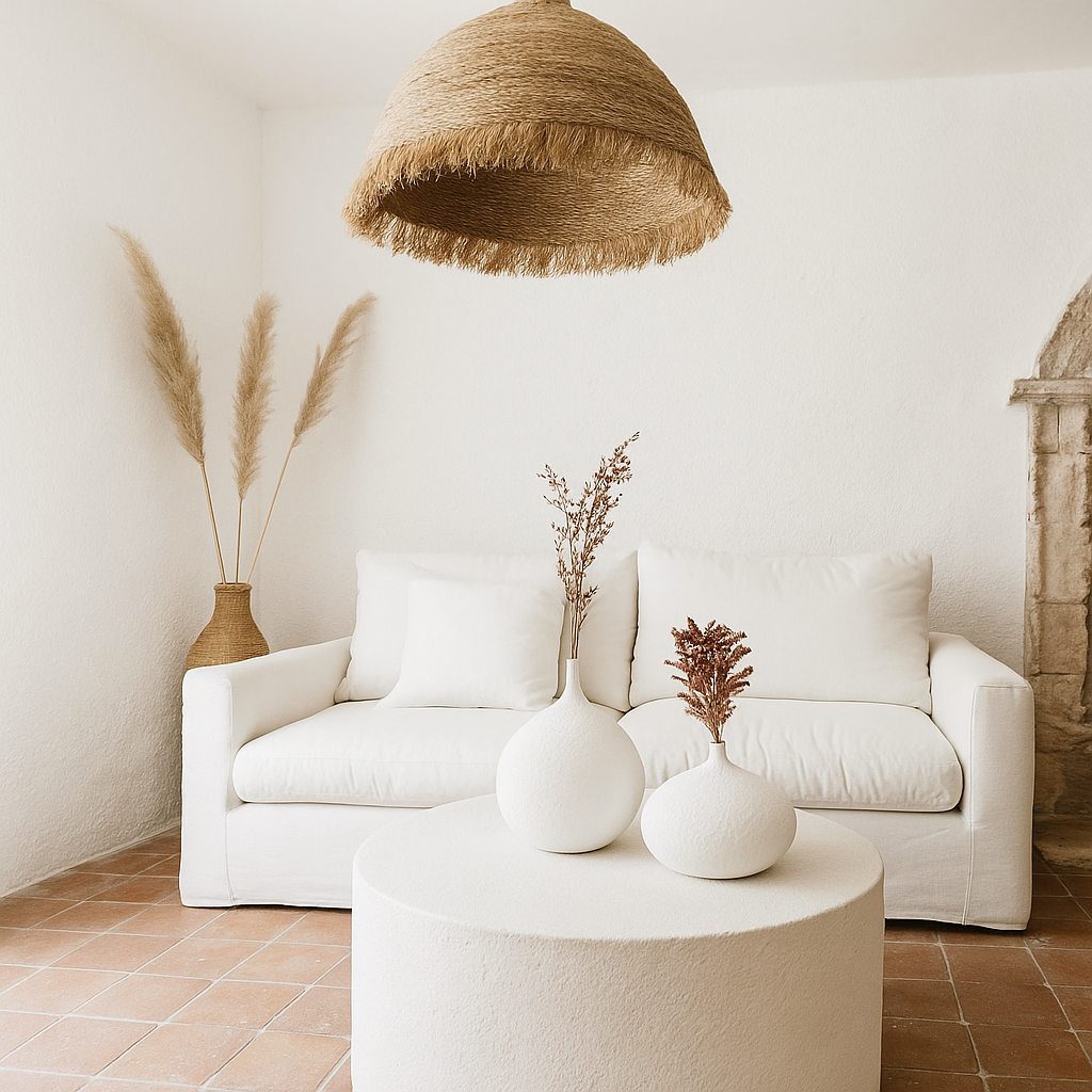 Duo de vases en céramique blanche– Fleurs séchées - style bohème